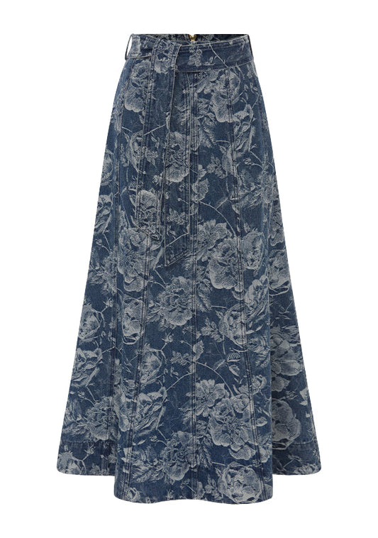 Tatiana Print Denim Maxi Skirt