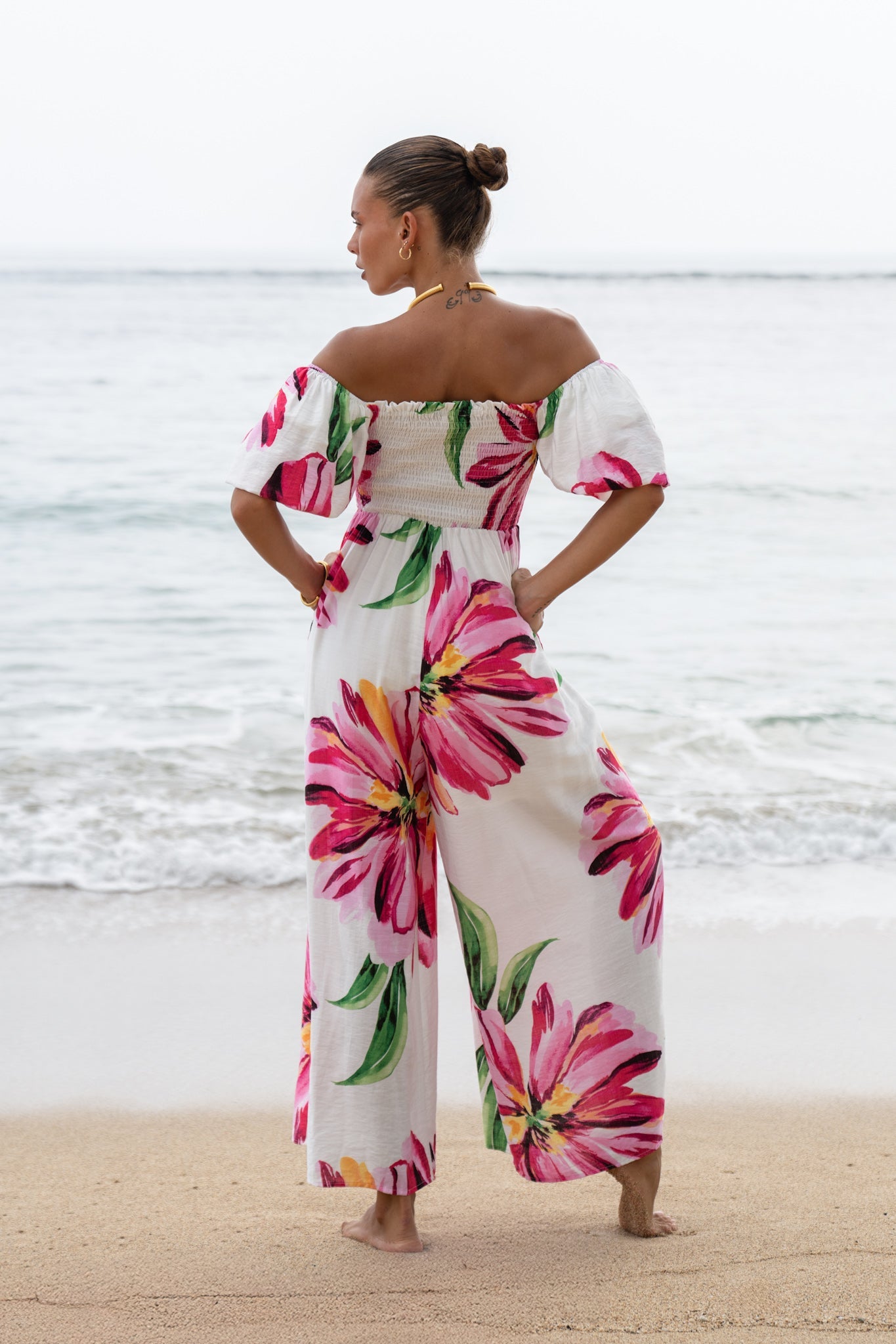 Gracie Pink Floral Puff Sleeve Jumpsuit