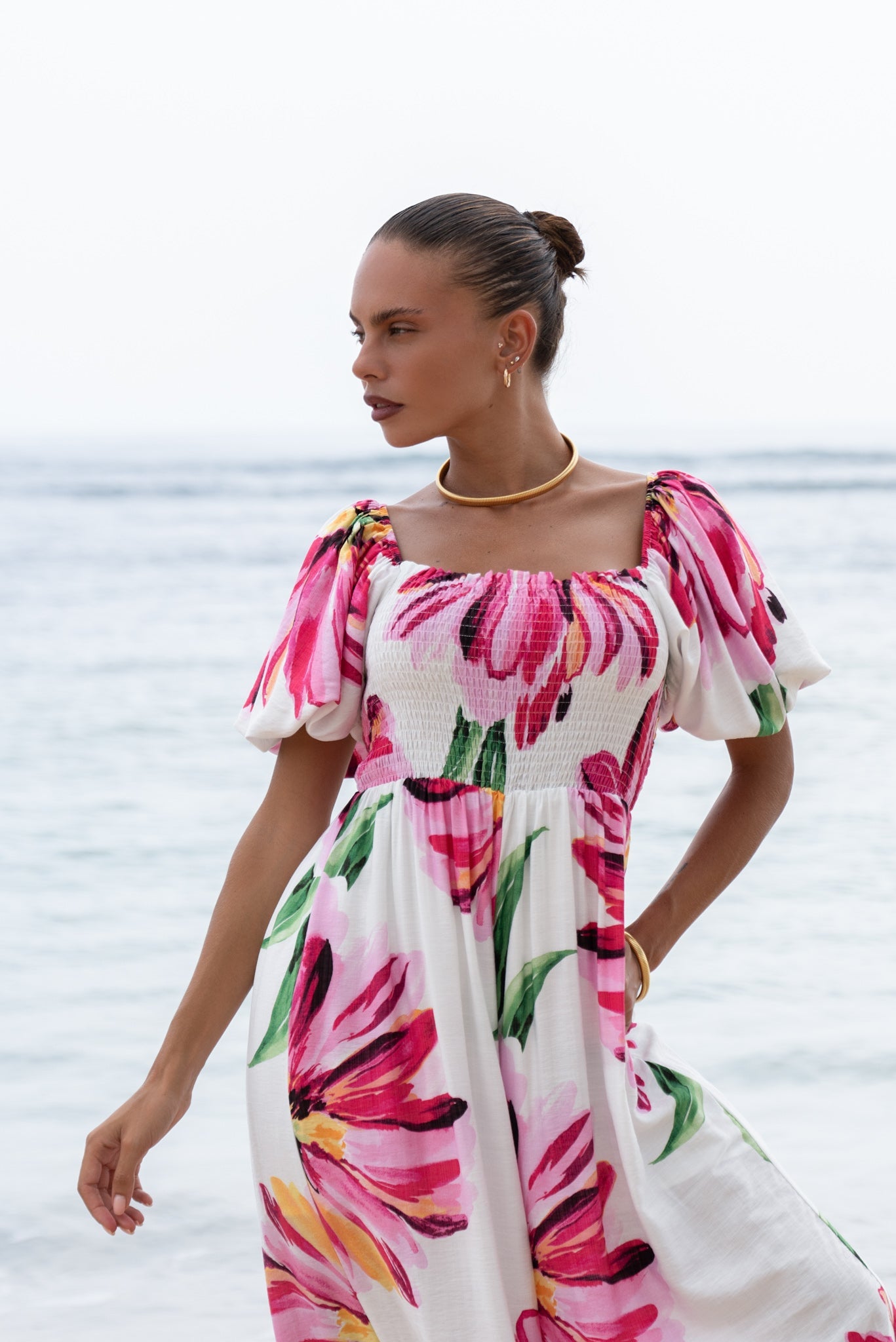 Gracie Pink Floral Puff Sleeve Jumpsuit