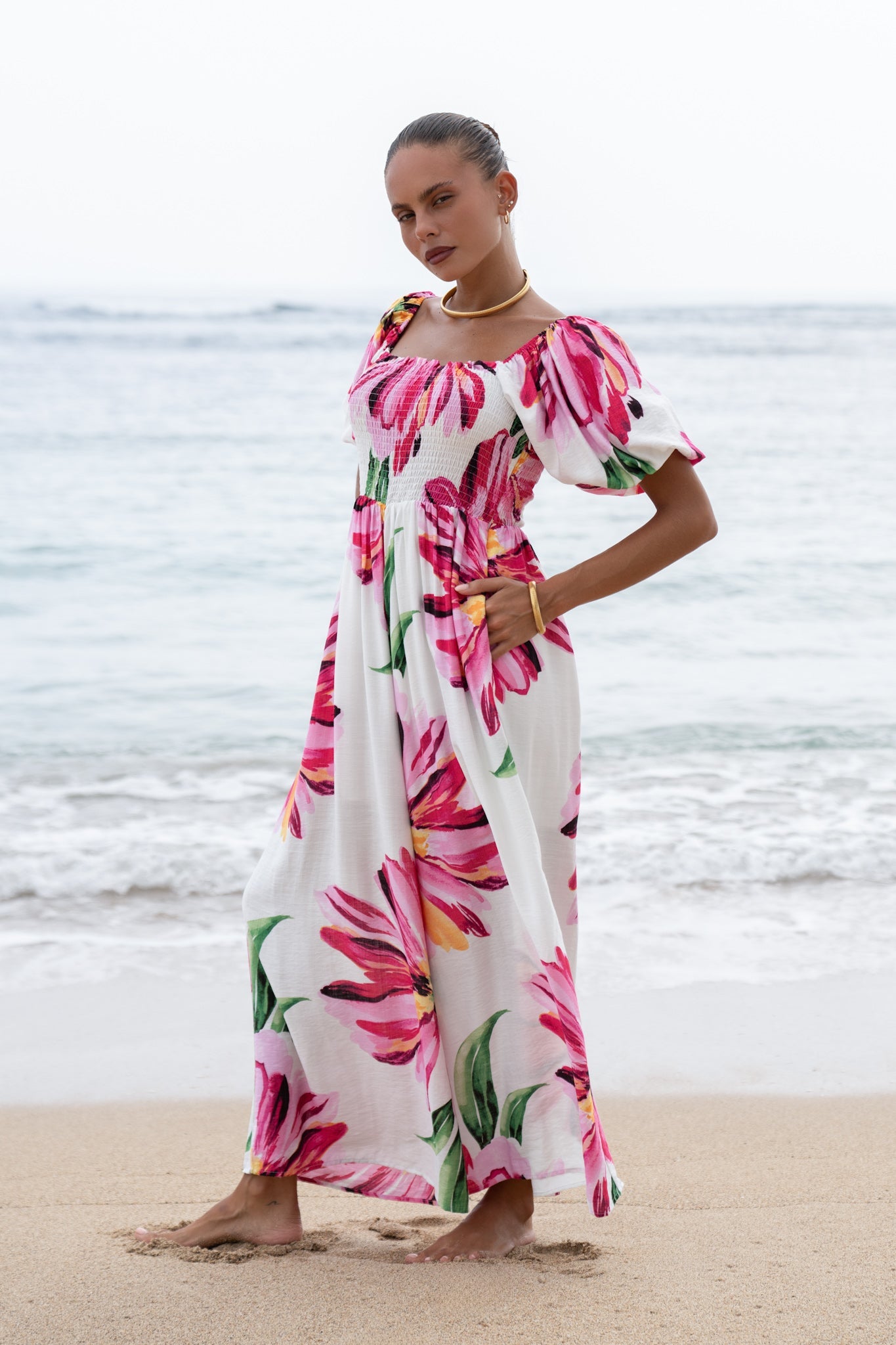 Gracie Pink Floral Puff Sleeve Jumpsuit