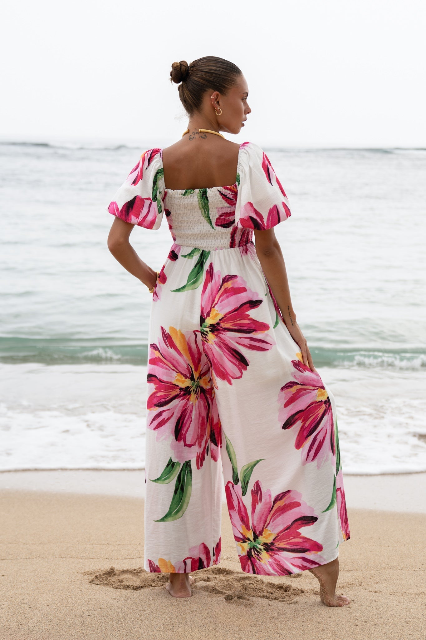 Gracie Pink Floral Puff Sleeve Jumpsuit