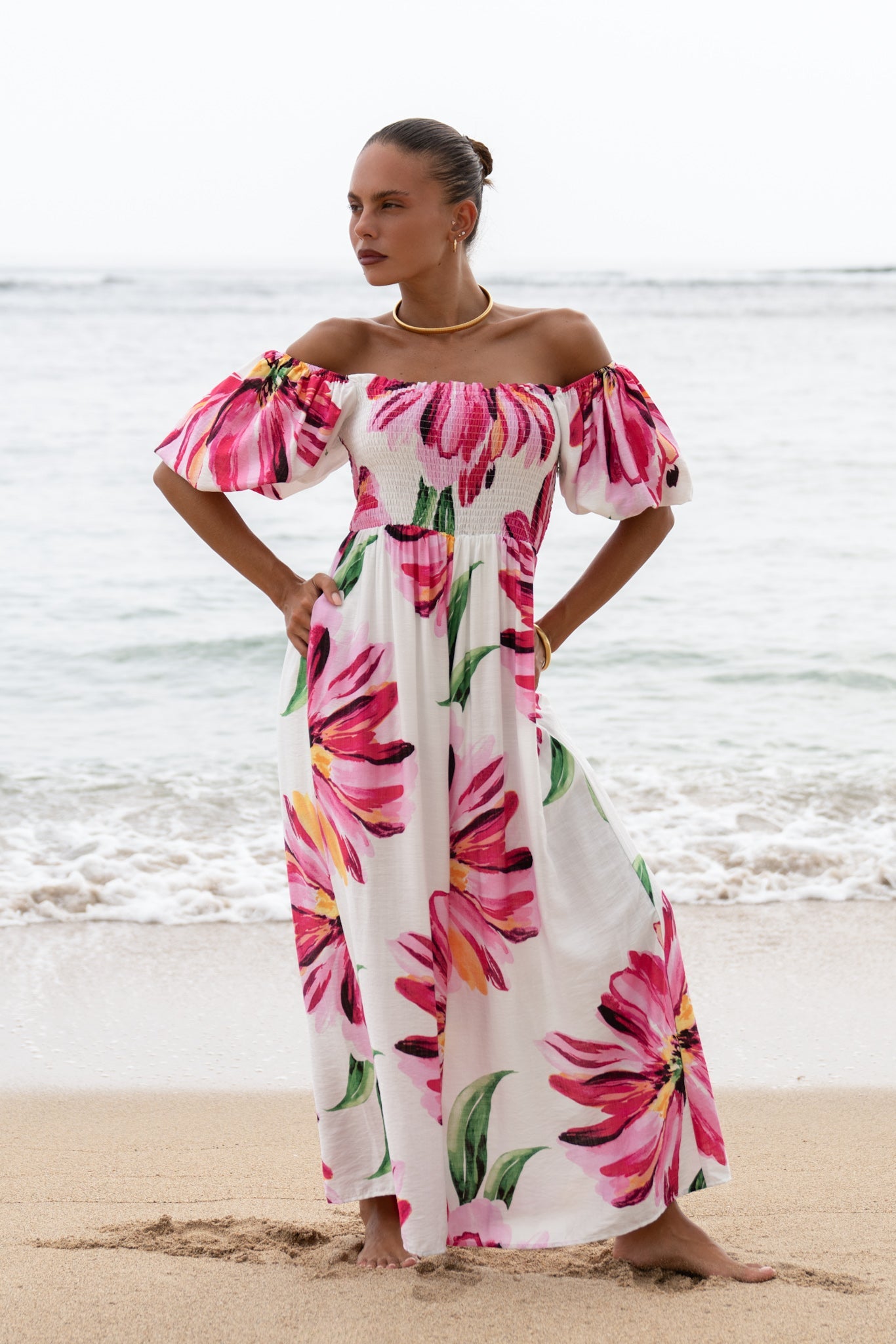 Gracie Pink Floral Puff Sleeve Jumpsuit