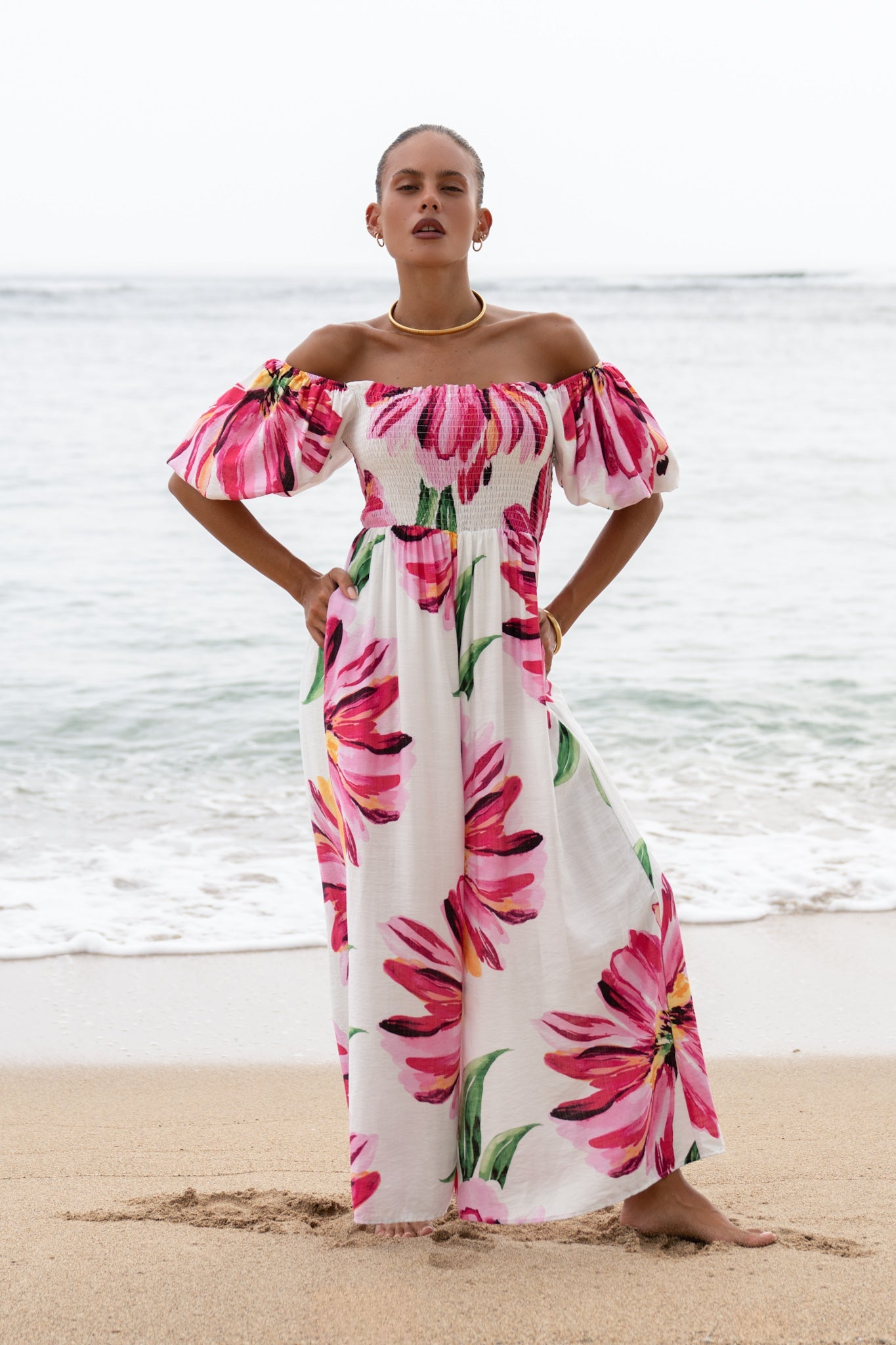 Gracie Pink Floral Puff Sleeve Jumpsuit