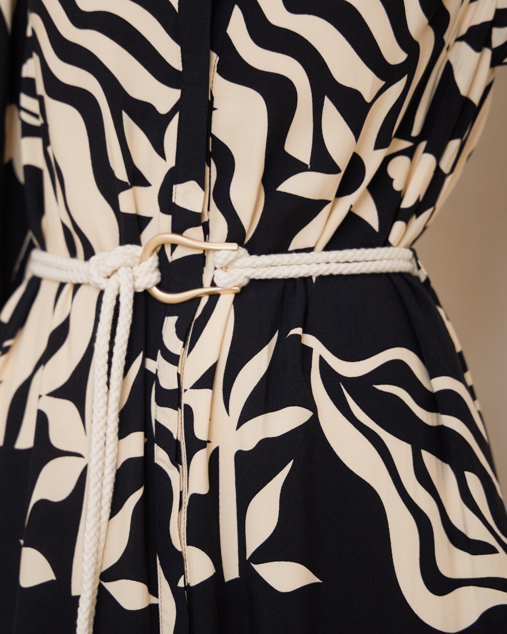 Cali Black Abstract Ric Rac Midi Dress