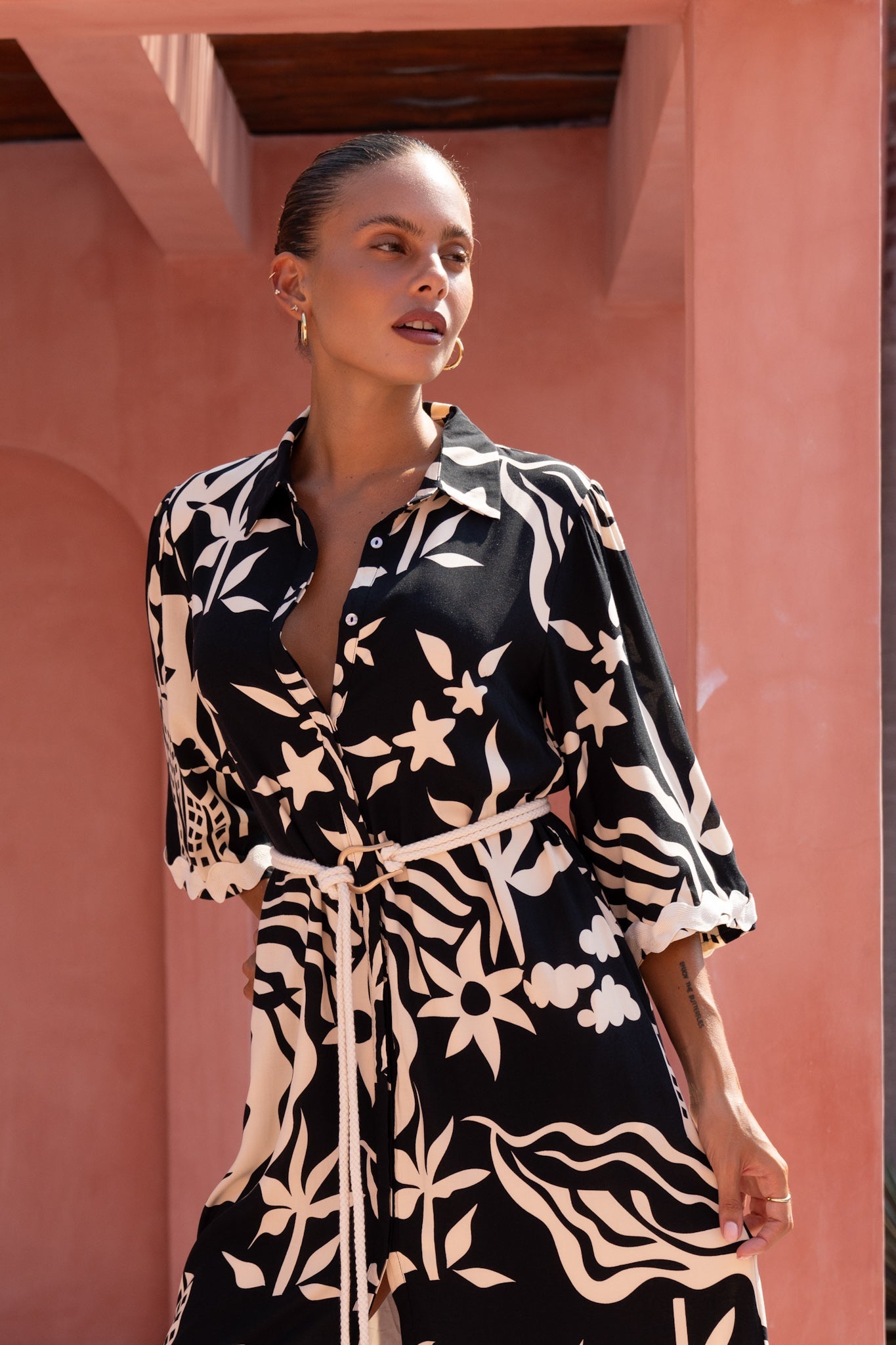 Cali Black Abstract Ric Rac Midi Dress