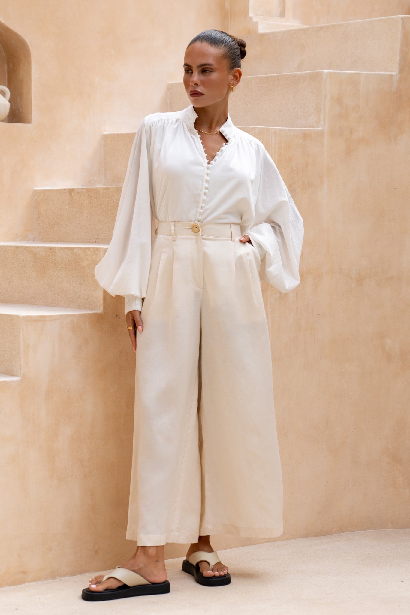 Lou Beige Wide Leg Pants