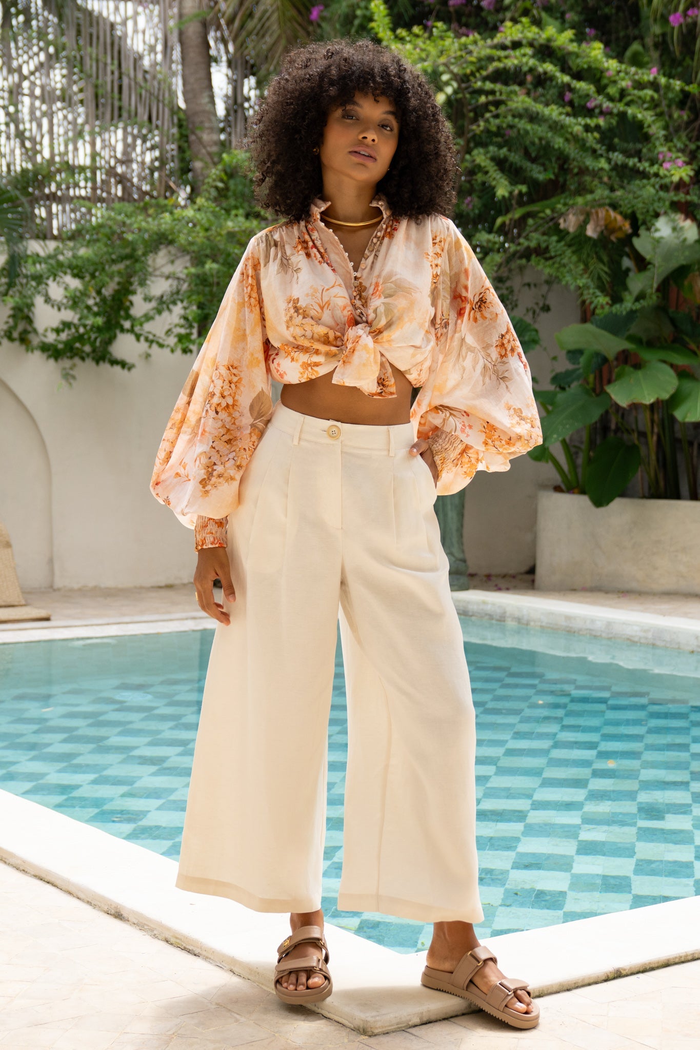 Lou Beige Wide Leg Pants