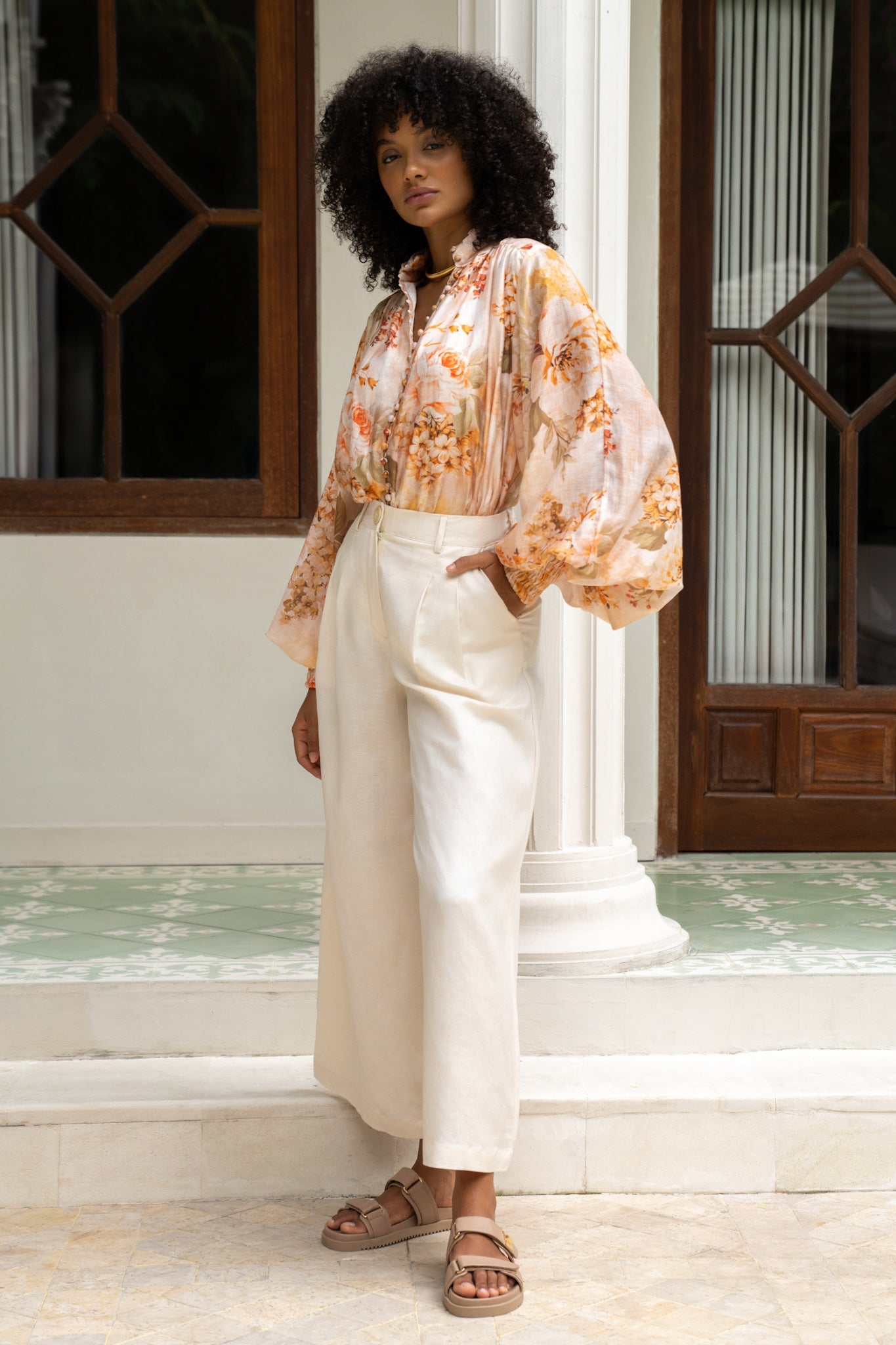 Lou Beige Wide Leg Pants