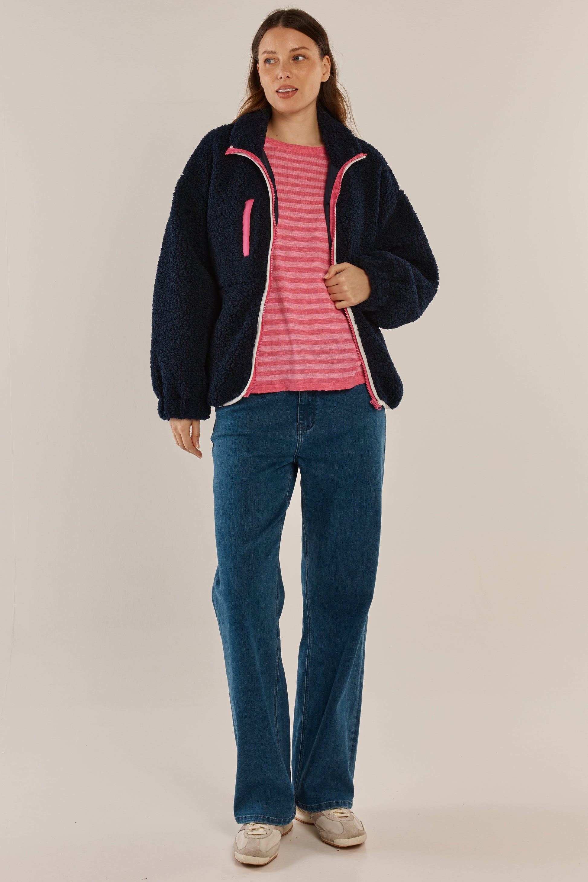 Jayne Fleece Jacket - Navy/White