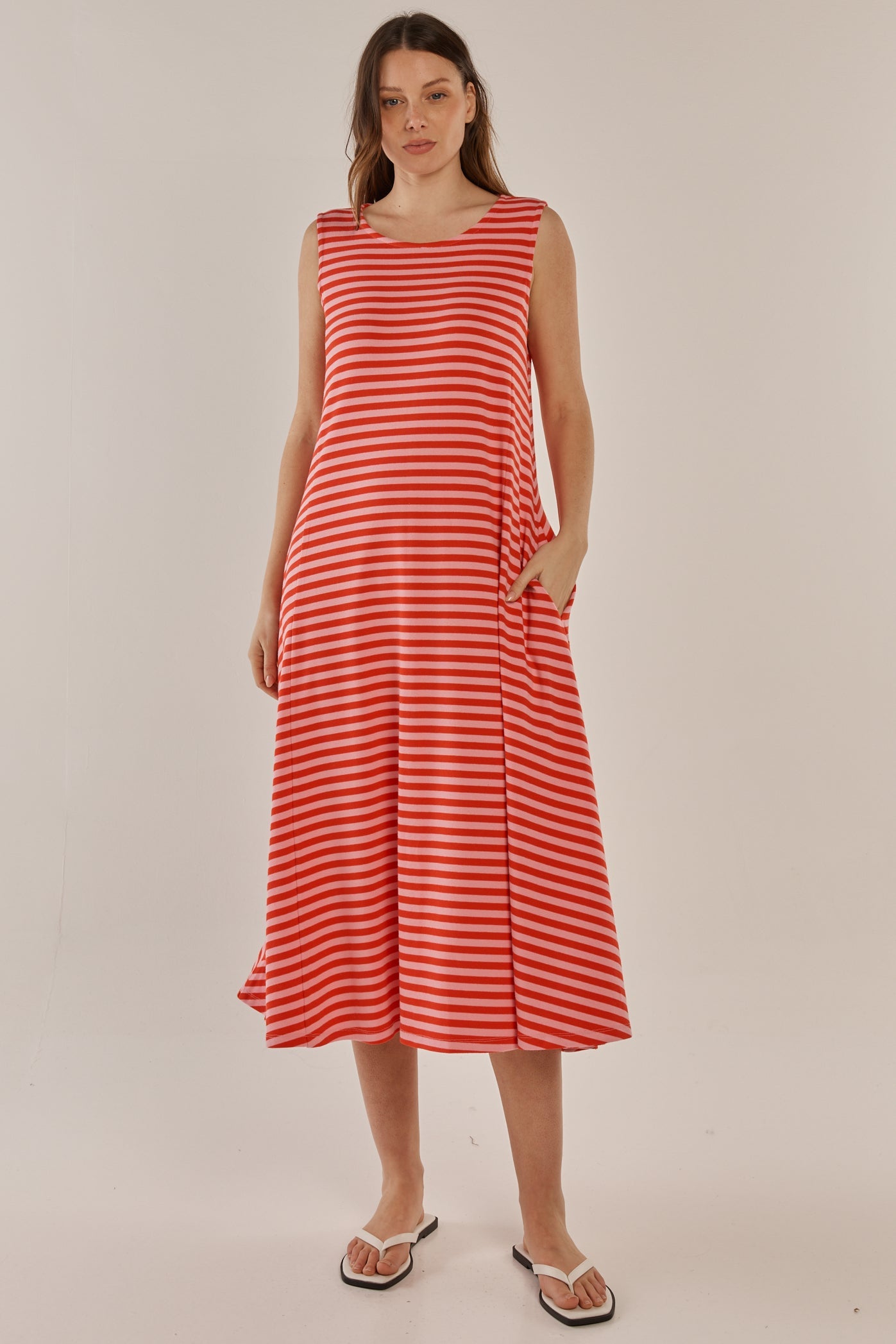 Sabrina Maxi Dress - Pink/Red Stripe