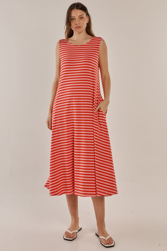 Sabrina Maxi Dress - Pink/Red Stripe
