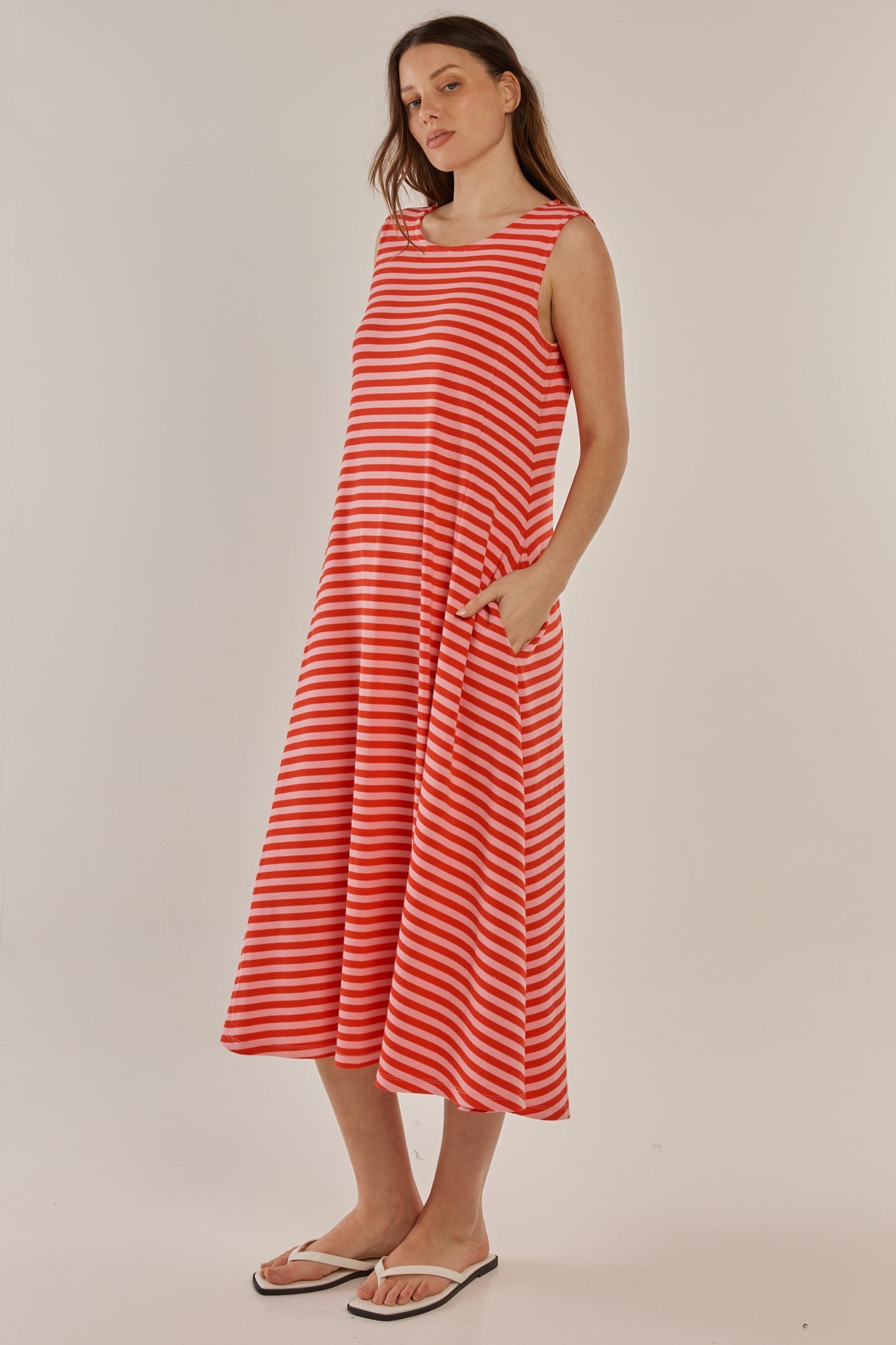 Sabrina Maxi Dress - Pink/Red Stripe