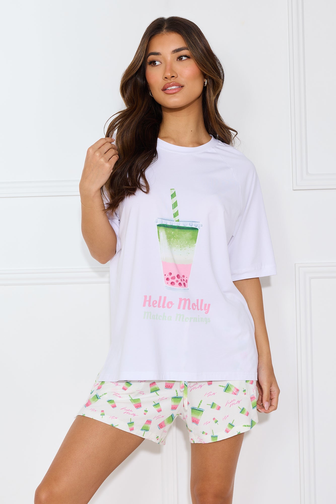 Matcha Mornings Pyjama Shorts White
