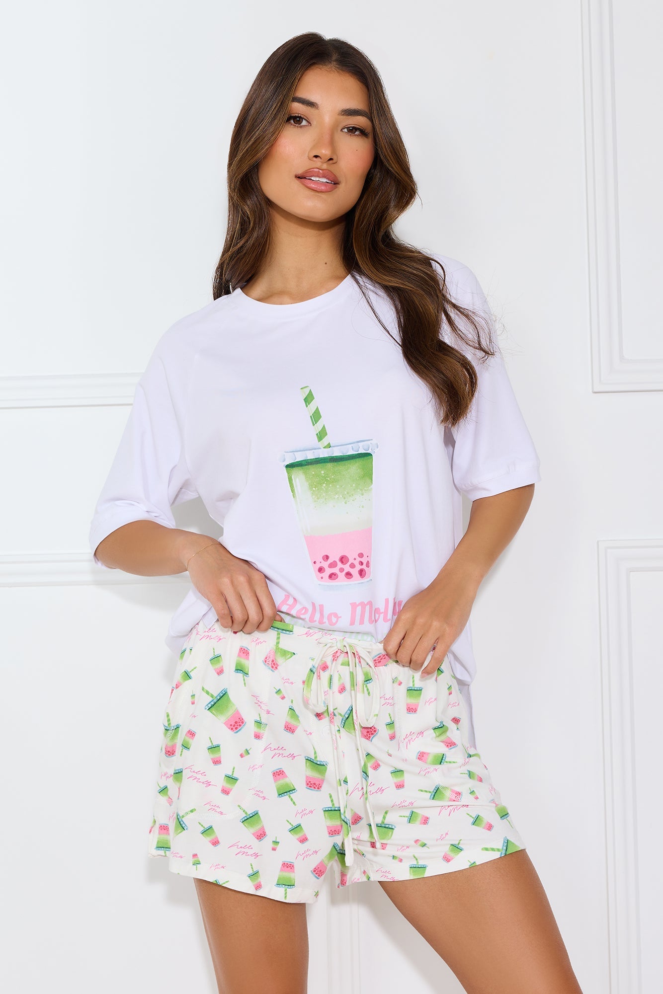 Matcha Mornings Pyjama Shorts White
