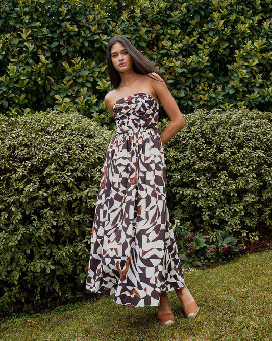 Hazel Printed Strapless Dress