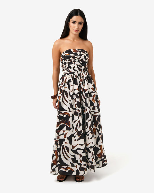 Hazel Printed Strapless Dress