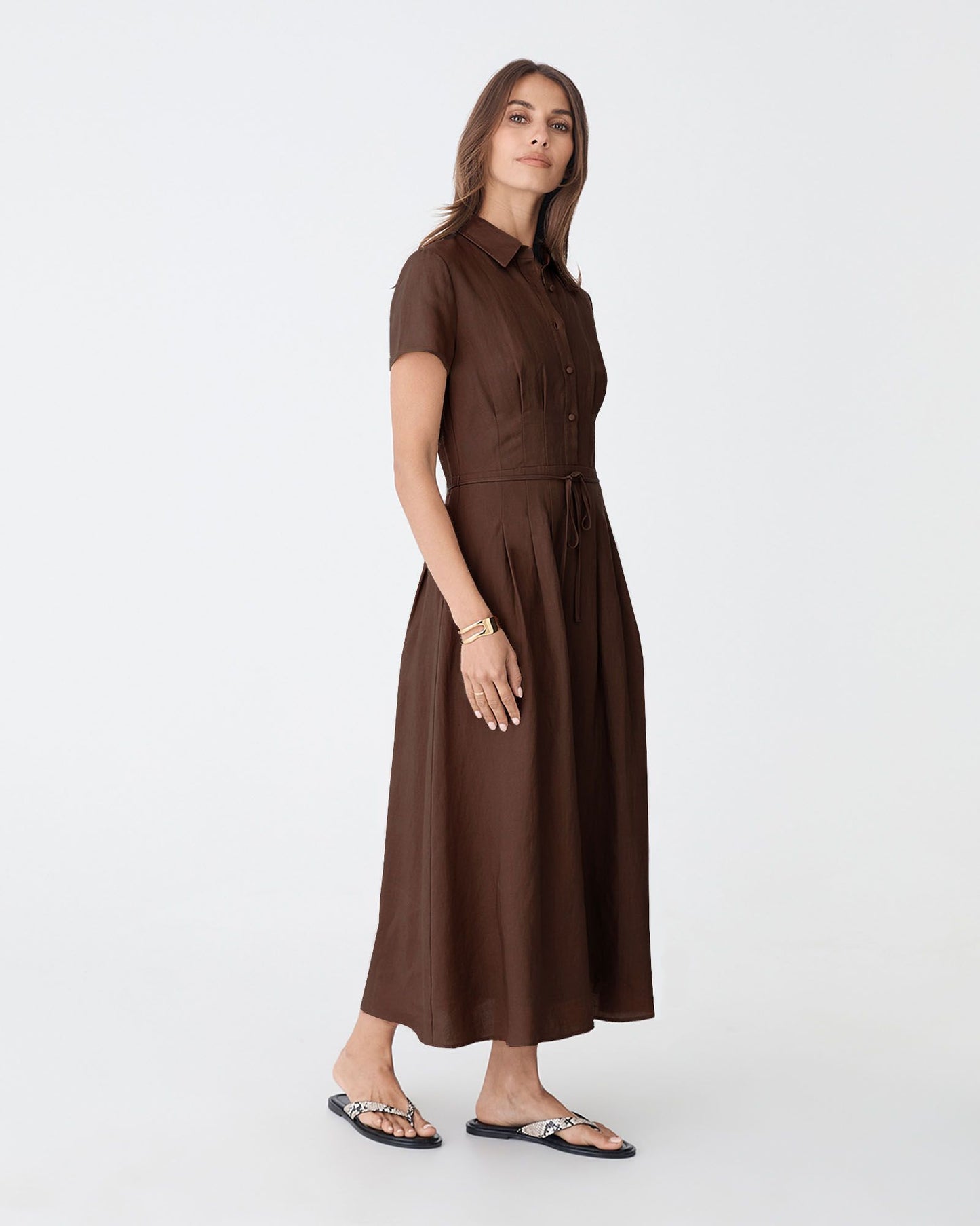 Sophie Pleat Waist Linen Dress