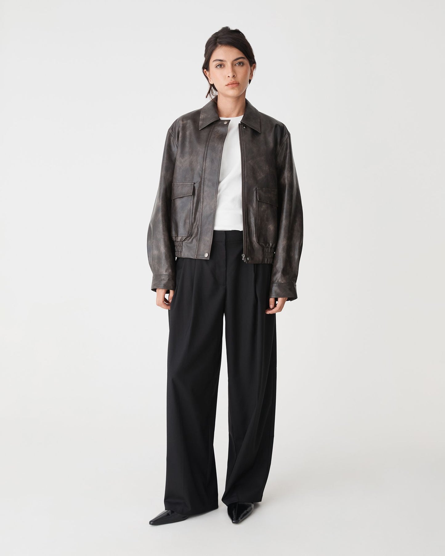 Ada Faux Leather Bomber Jacket