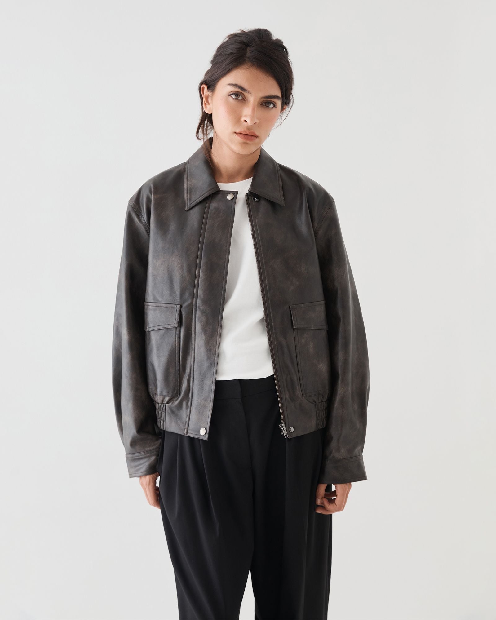 Ada Faux Leather Bomber Jacket