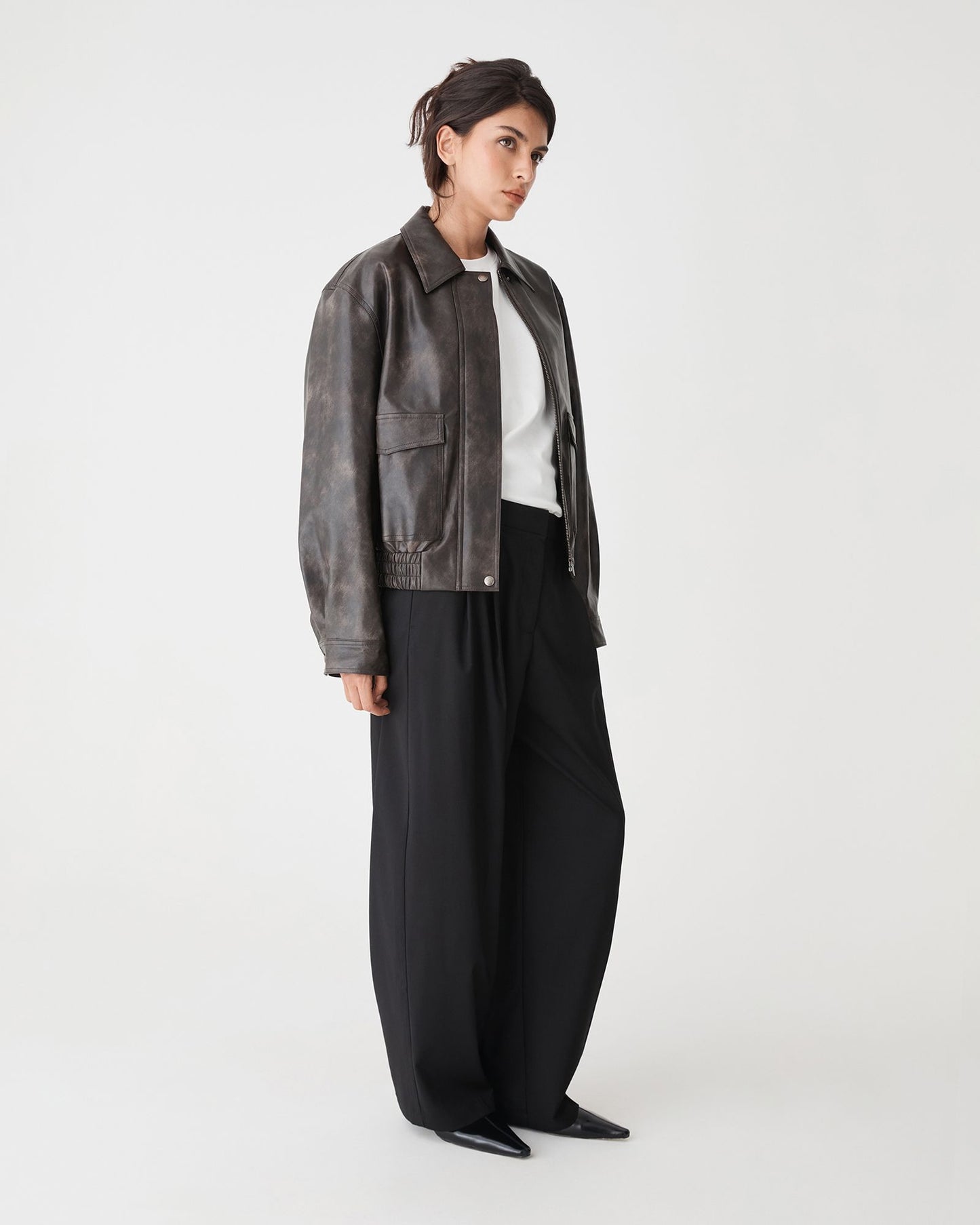 Ada Faux Leather Bomber Jacket
