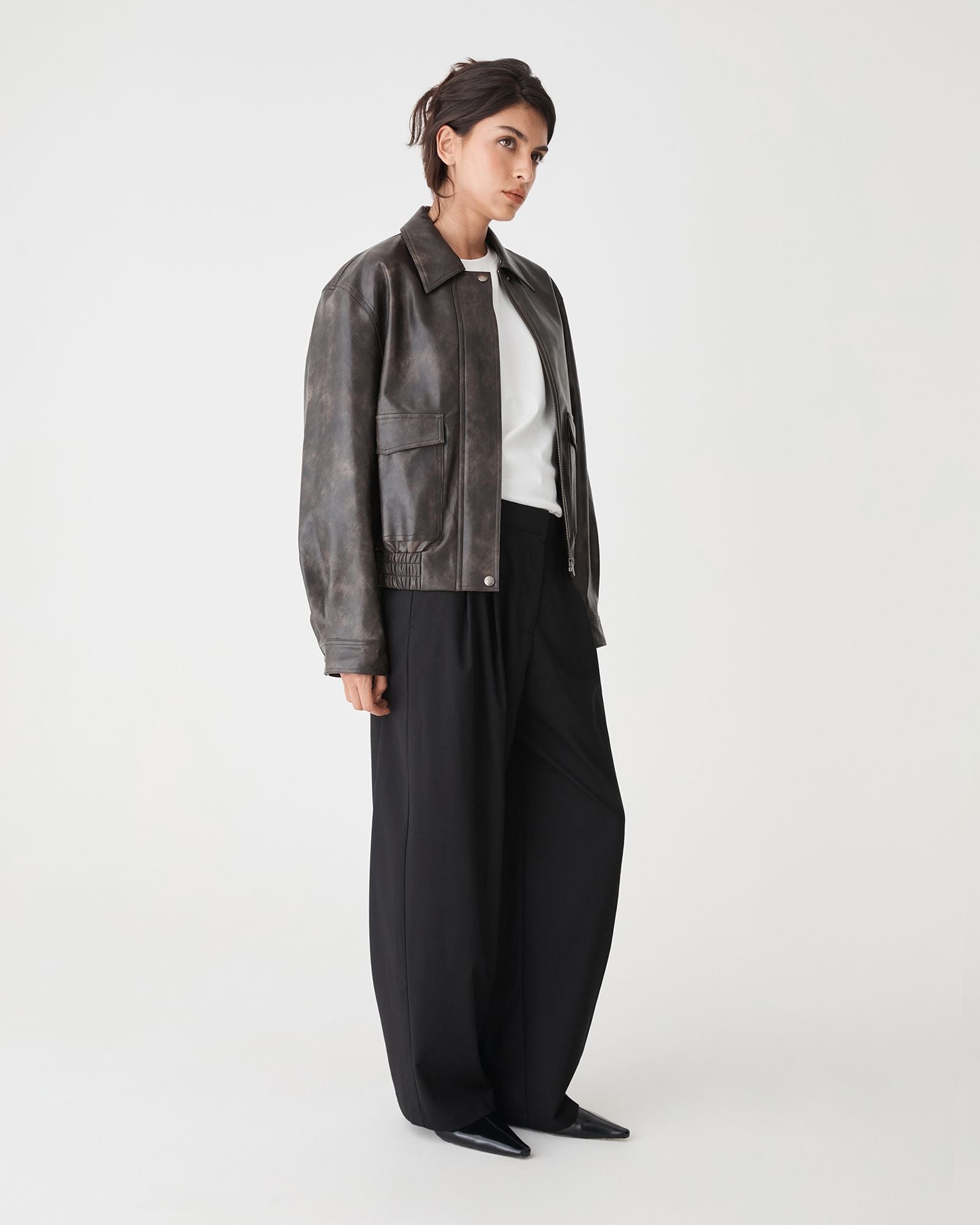 Ada Faux Leather Bomber Jacket