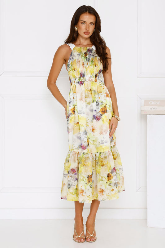Sipping Sunshine Midi Dress Yellow