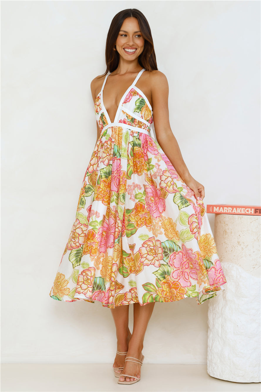 Blooming In The City Midi Dress Orange