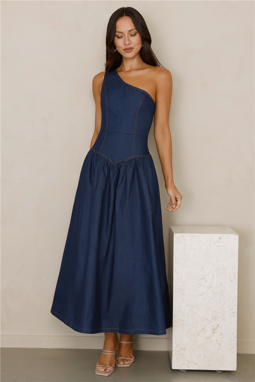 Indigo Dreams One Shoulder Maxi Dress Denim