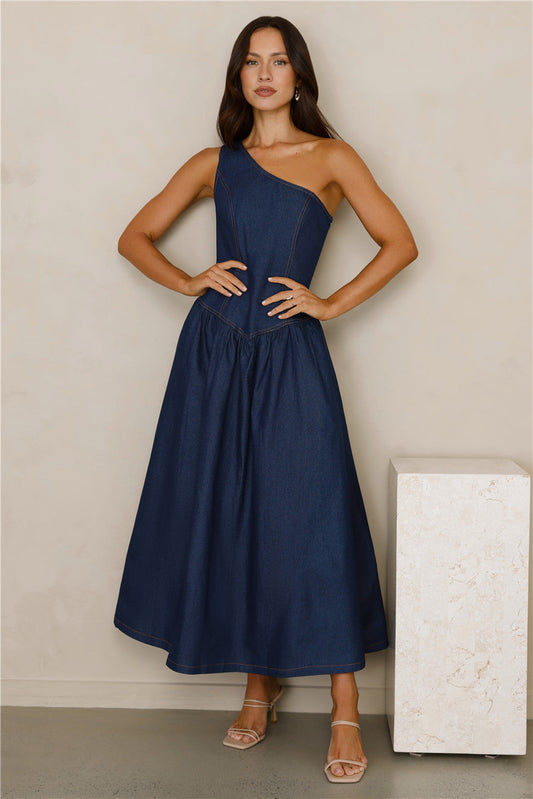 Indigo Dreams One Shoulder Maxi Dress Denim