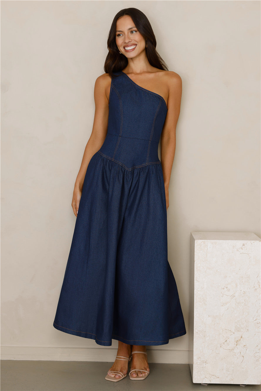 Indigo Dreams One Shoulder Maxi Dress Denim