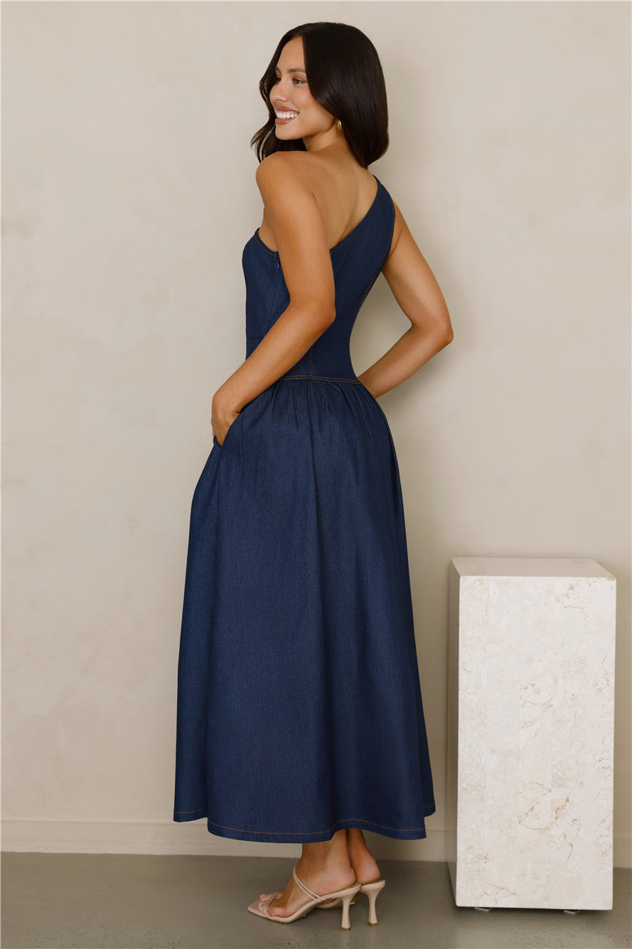 Indigo Dreams One Shoulder Maxi Dress Denim
