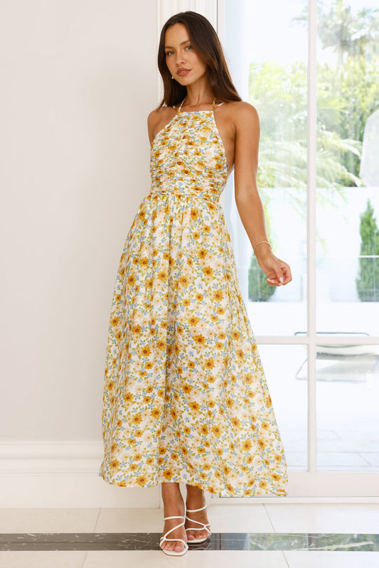 Chasing Summer Halter Midi Dress Print