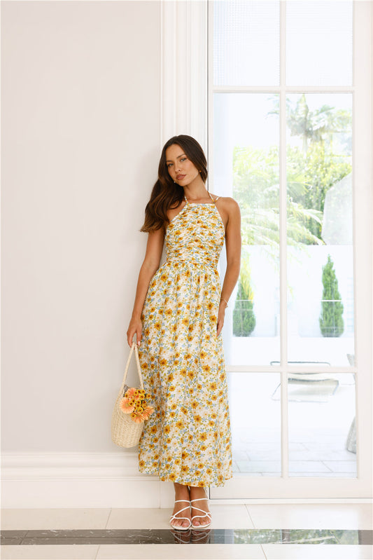 Chasing Summer Halter Midi Dress Print