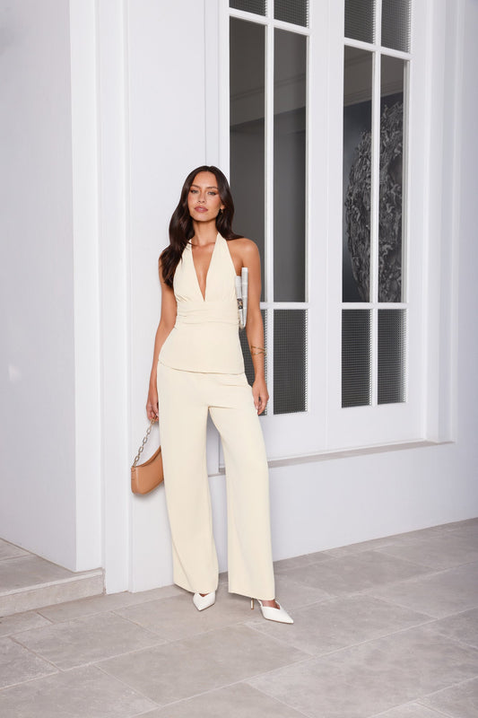 Linear Mood High Rise Straight Leg Tailored Pants Lemon