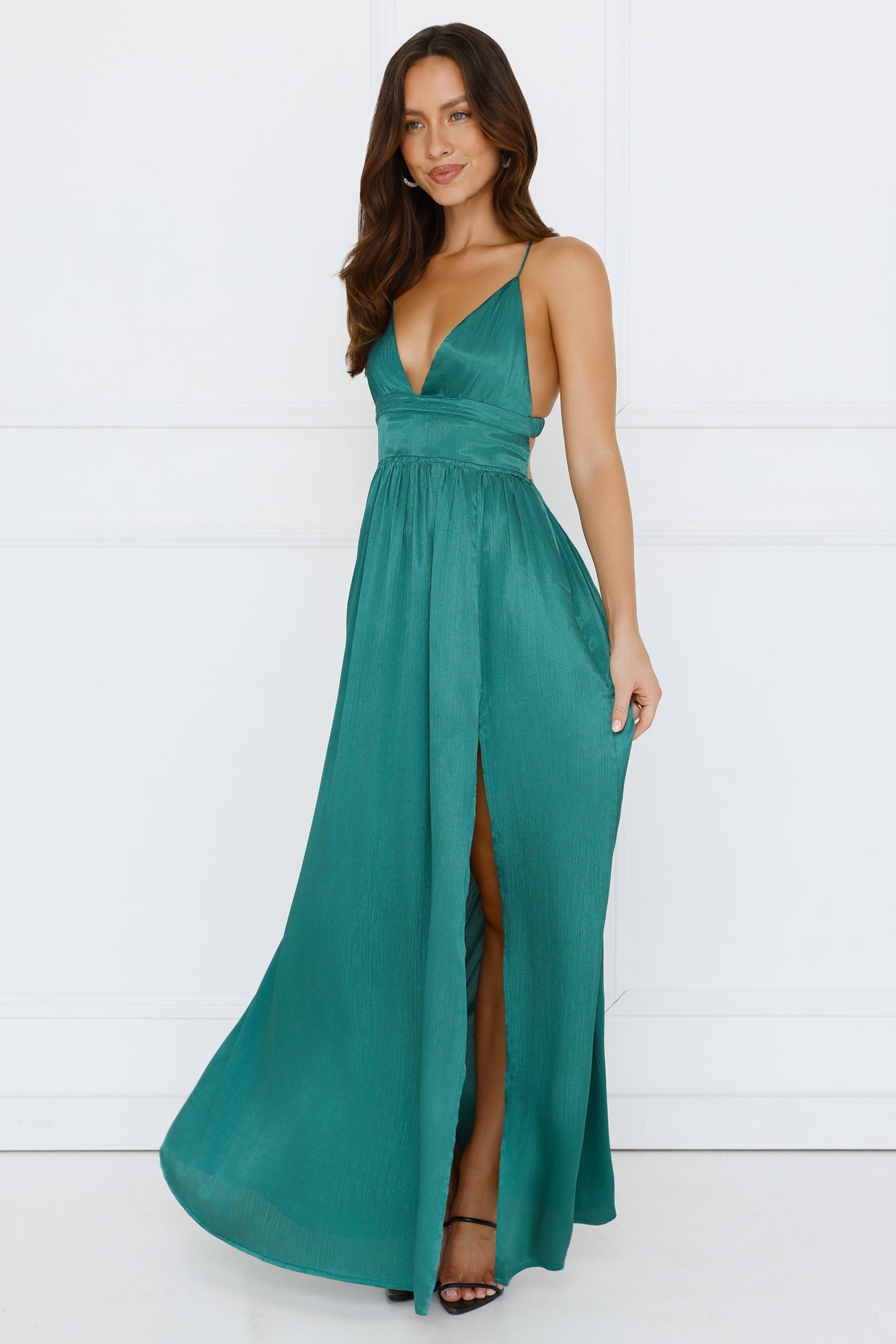 Ocean Sparkle Satin Maxi Dress Green