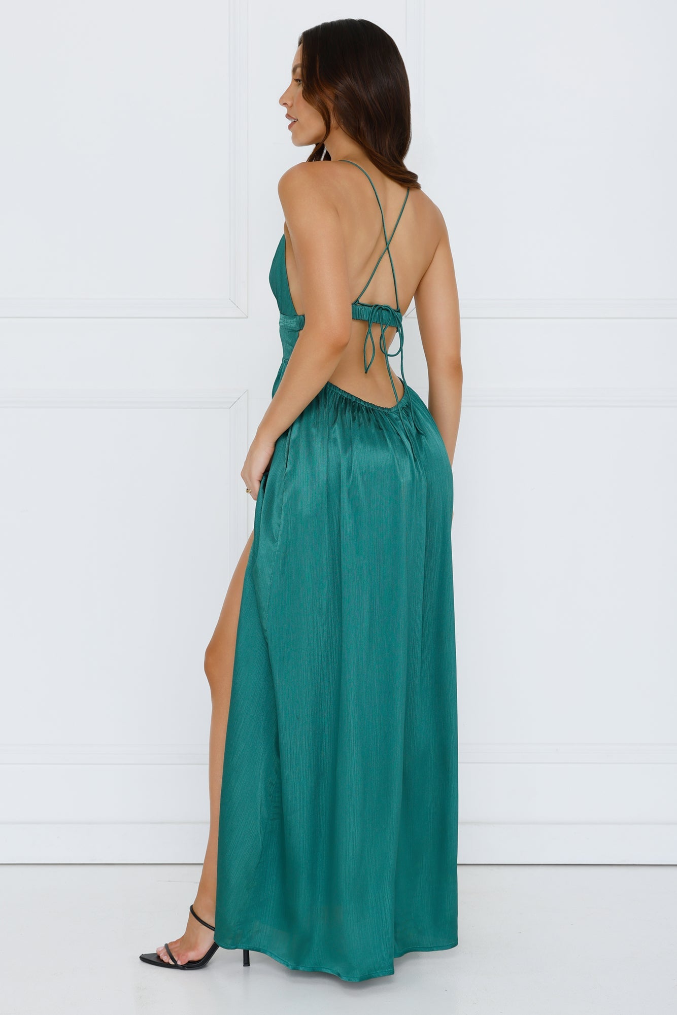 Ocean Sparkle Satin Maxi Dress Green