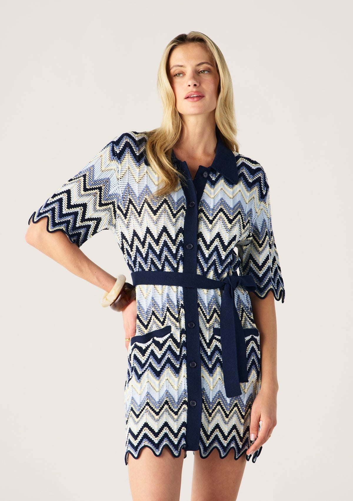Pulse Knit Mini Shirt Dress
