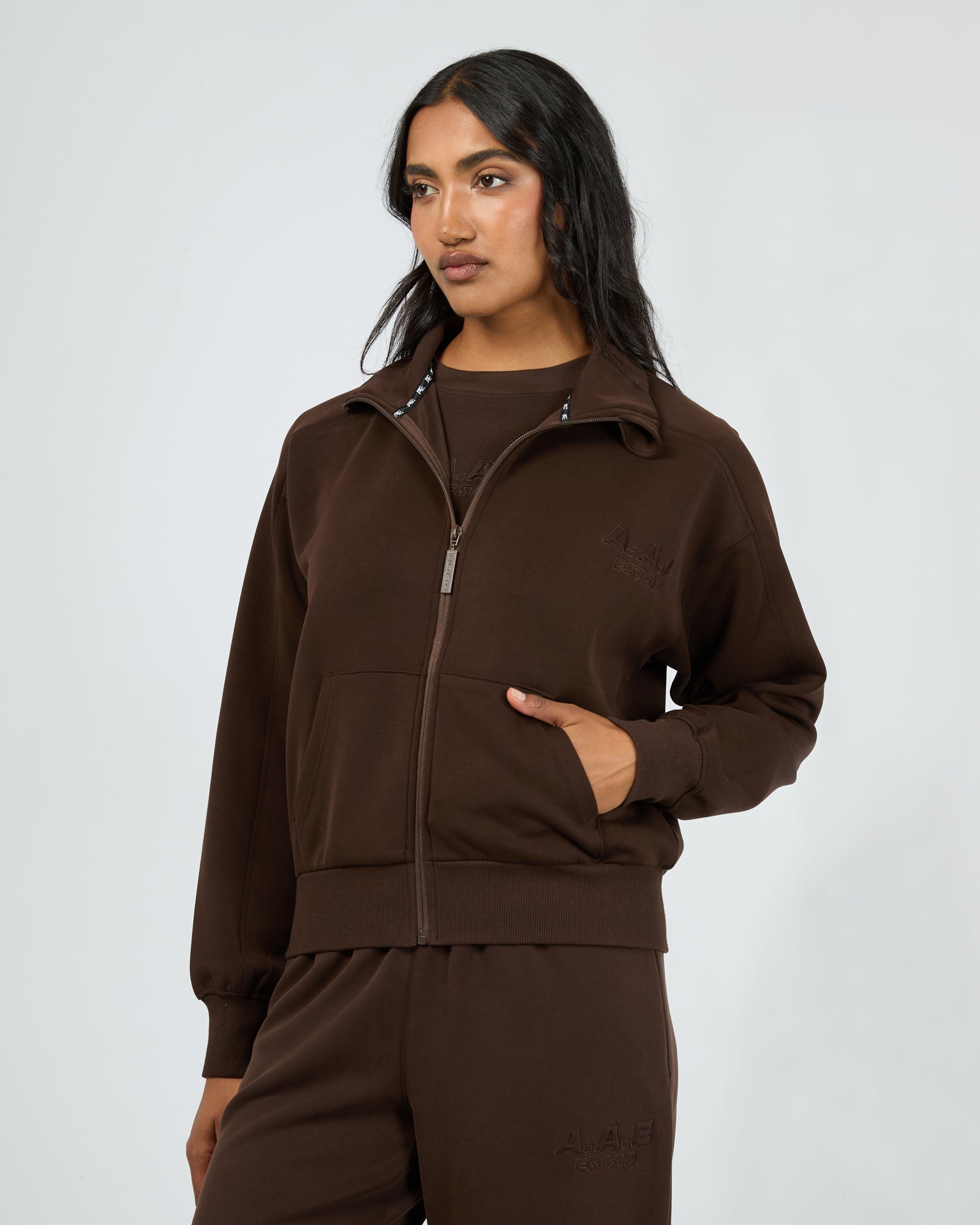 Luxe Active Zip Through Brown