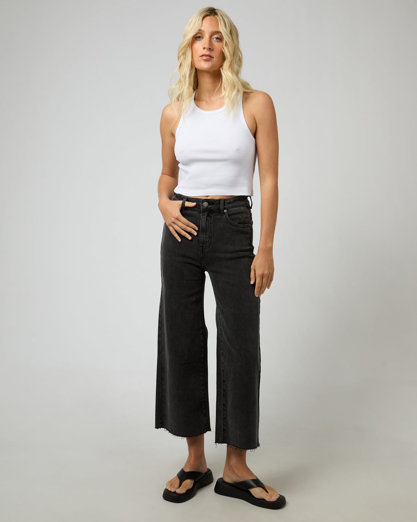 Charlie High Rise Wide Leg Washed Black
