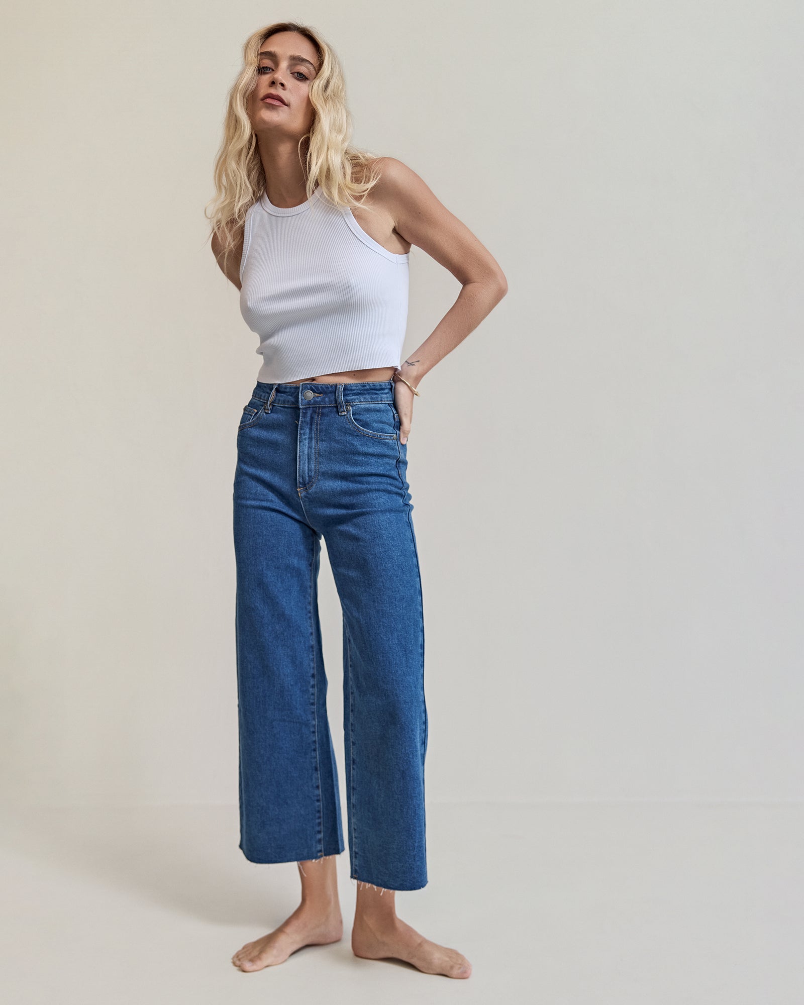Charlie High Rise Wide Leg Jean Mid Blue