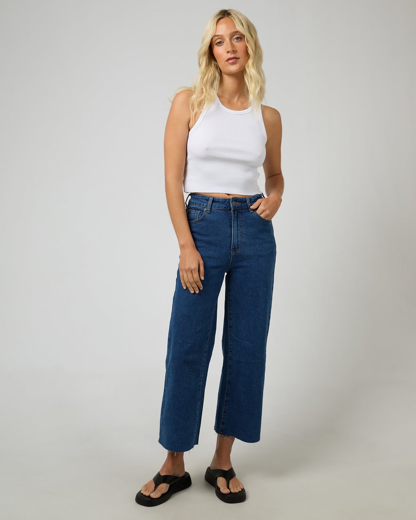 Charlie High Rise Wide Leg Jean Mid Blue