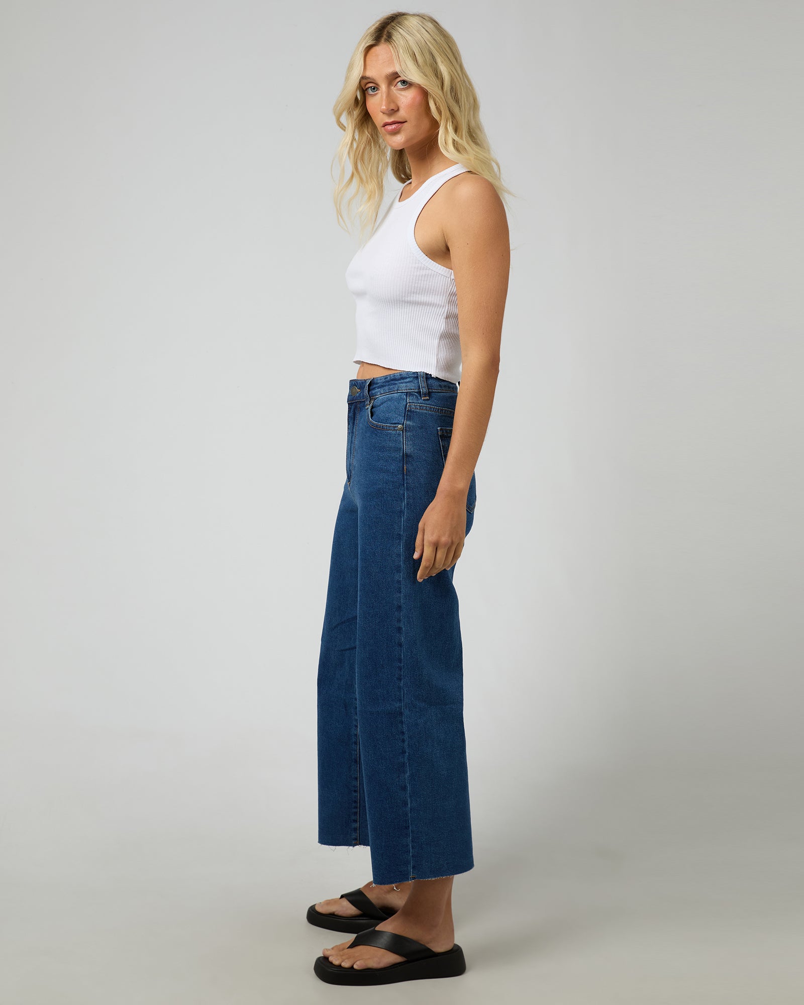 Charlie High Rise Wide Leg Jean Mid Blue