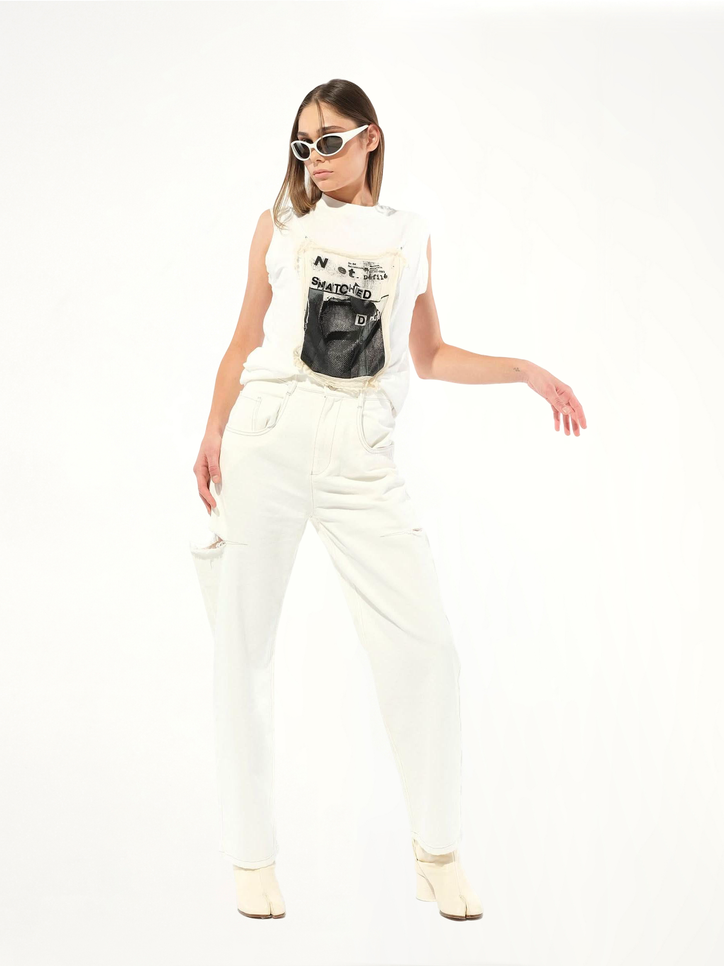 Slash Loose Fit Denim Jeans in White