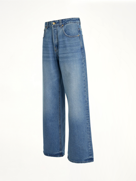 Le Denimes Large Jeans in Blue/Tabac
