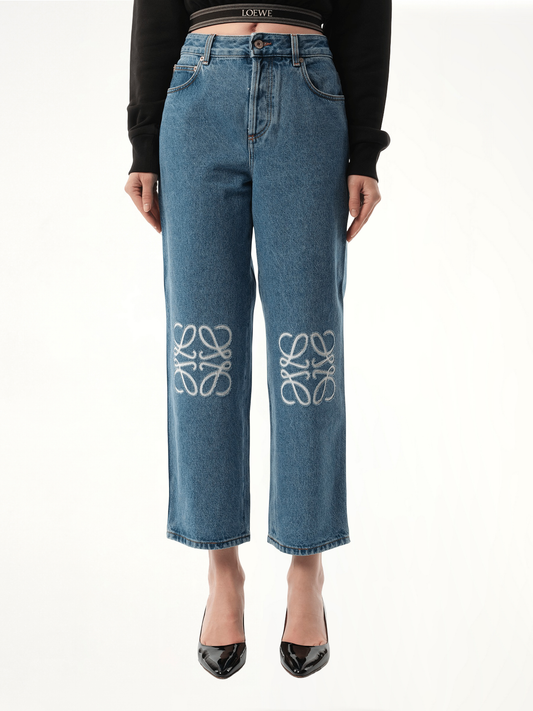 Anagram Cropped Jeans in Mid Blue