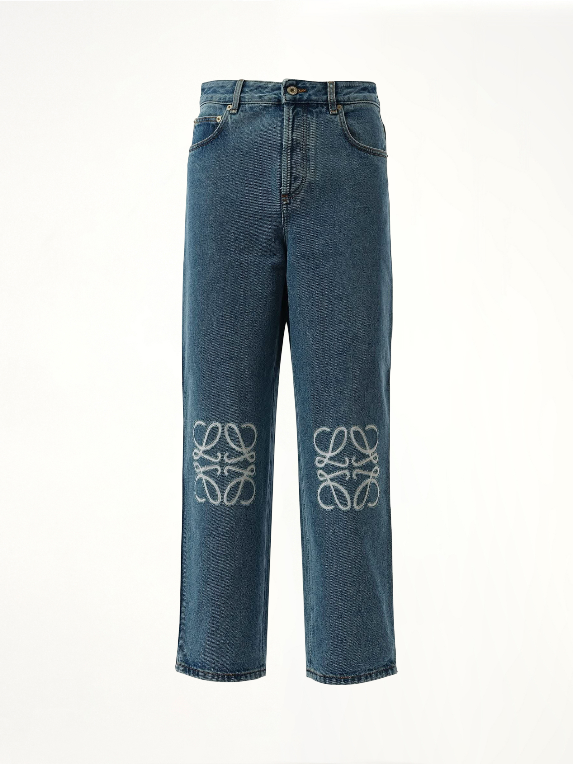 Anagram Cropped Jeans in Mid Blue