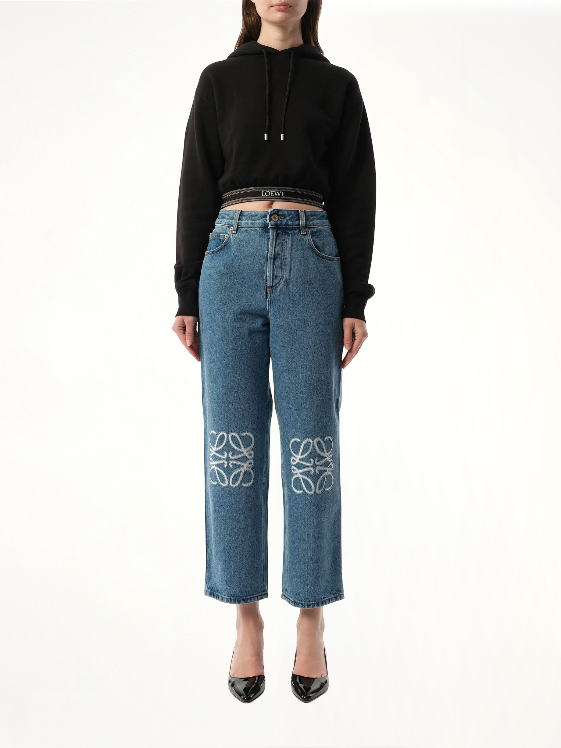 Anagram Cropped Jeans in Mid Blue