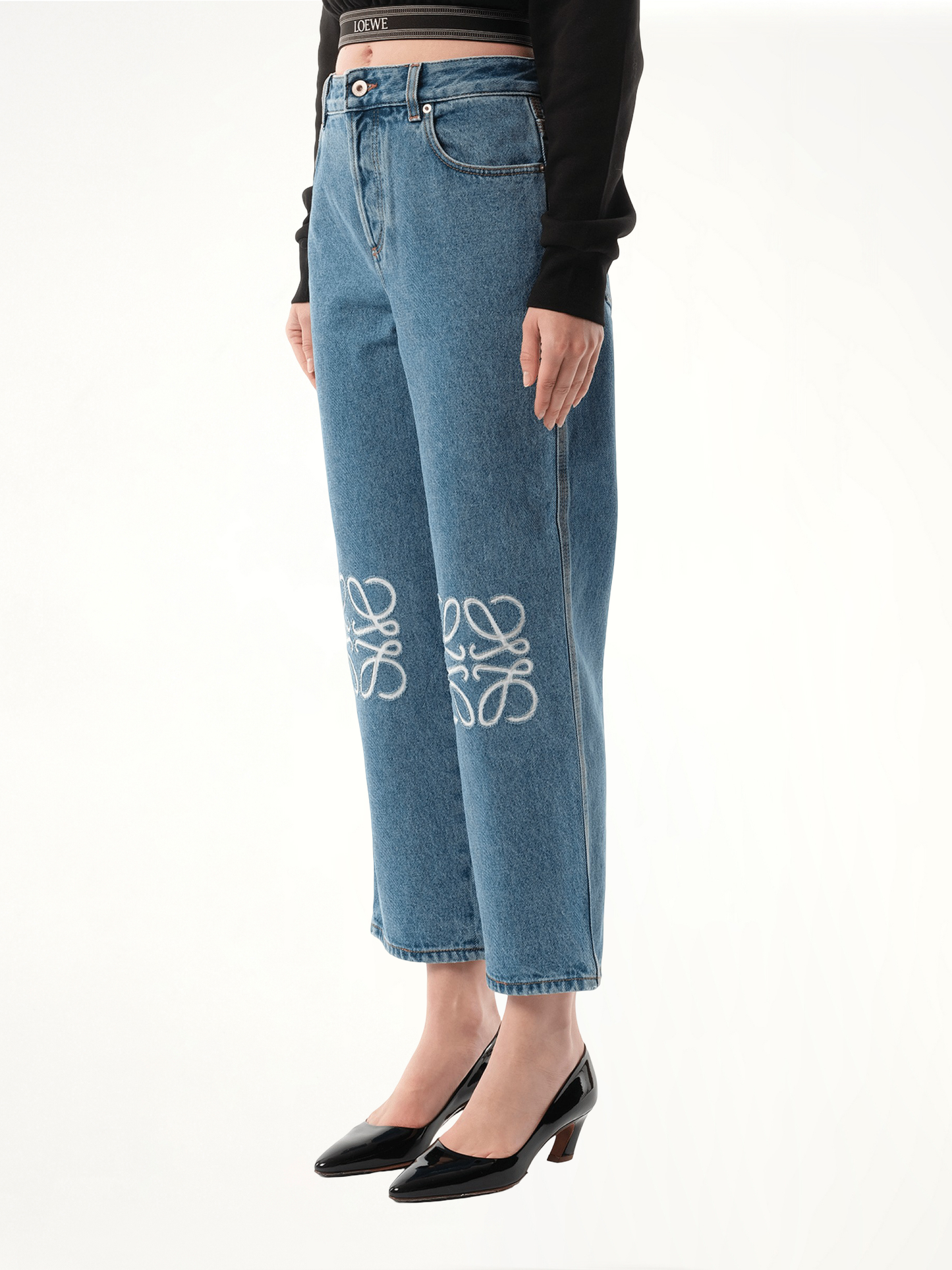 Anagram Cropped Jeans in Mid Blue