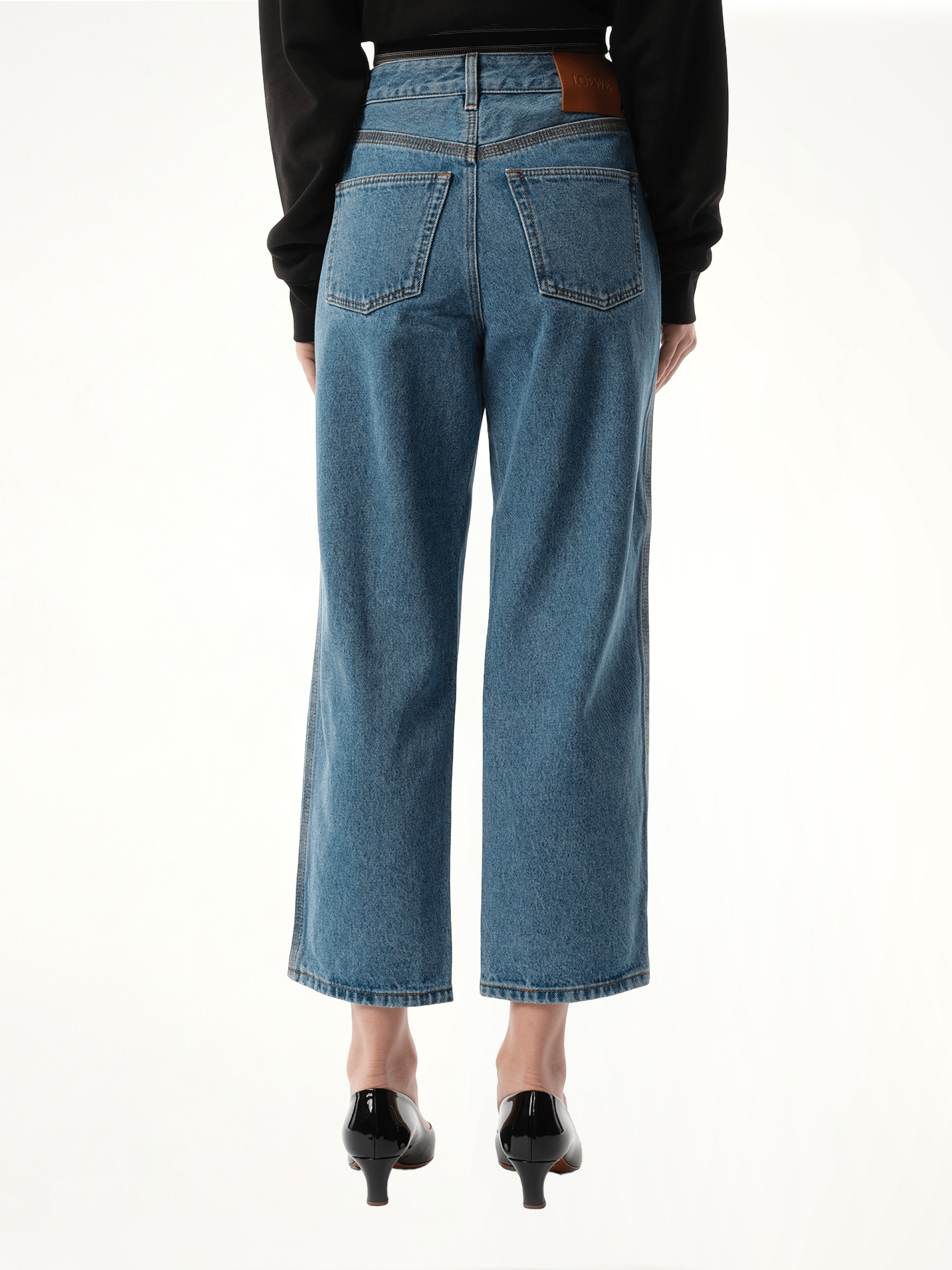 Anagram Cropped Jeans in Mid Blue