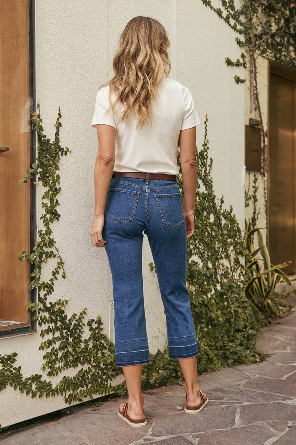 Adrift Denim Cropped Straight Leg Jeans in Mid Wash